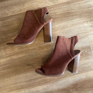 Urban Outfitters Burgundy Open Toe Wooden Heels